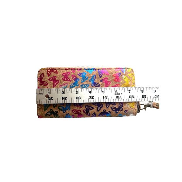 Tan & Multicolored Butterfly Print Cork Zip Around Wallet/ Wristlet - Picture 5 of 6